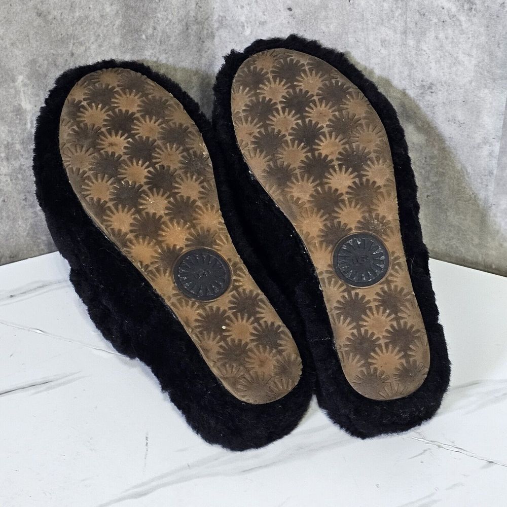 UGG Womens 6‎ Fluff Yeah Slide Black Slippers Sling Back Logo - Picture 11 of 11
